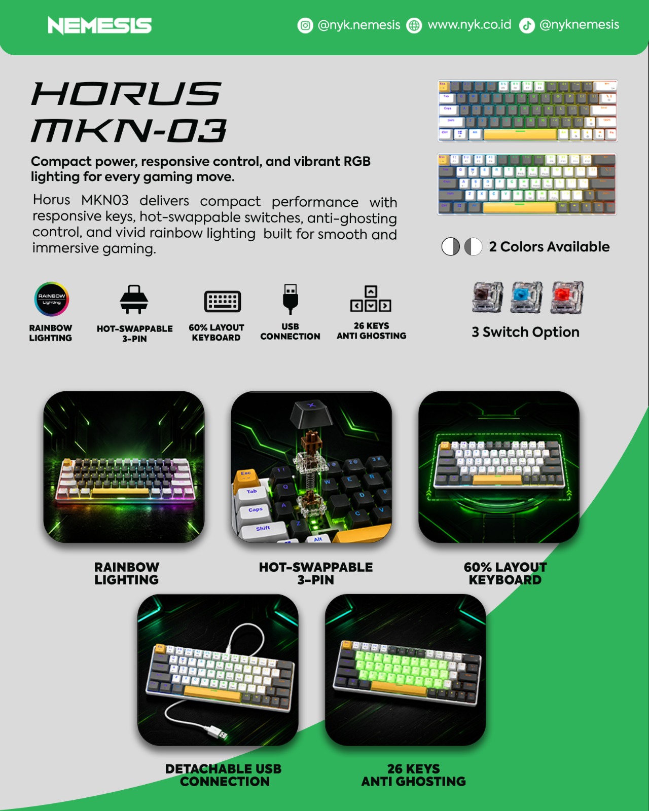 Jual NEMESIS HORUS MKN03 Keyboard Gaming Mechanical 60% Hot Swappable ...