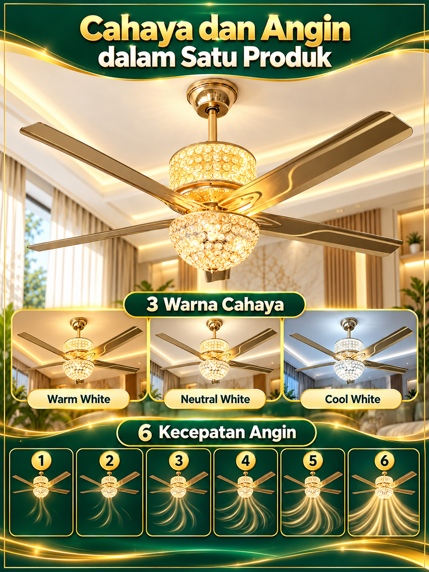 Jual Anka Lampu Kipas Angin Gantung Plafon Remote Kristal Mewah 2in1 42 ...