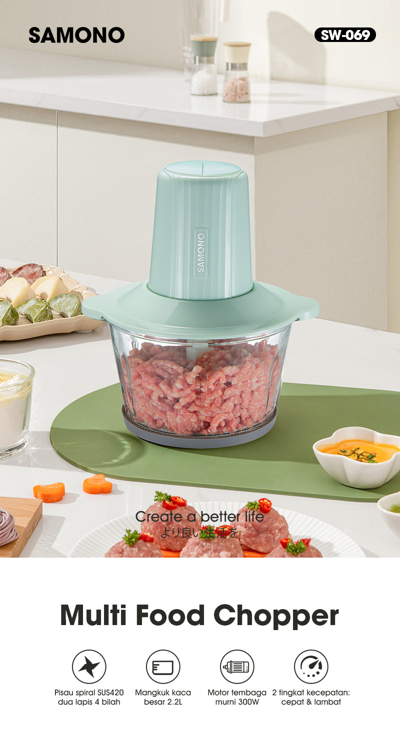 Jual [Spesial TOP Creator] SAMONO Food Chopper 2.2L Kaca chopper daging ...
