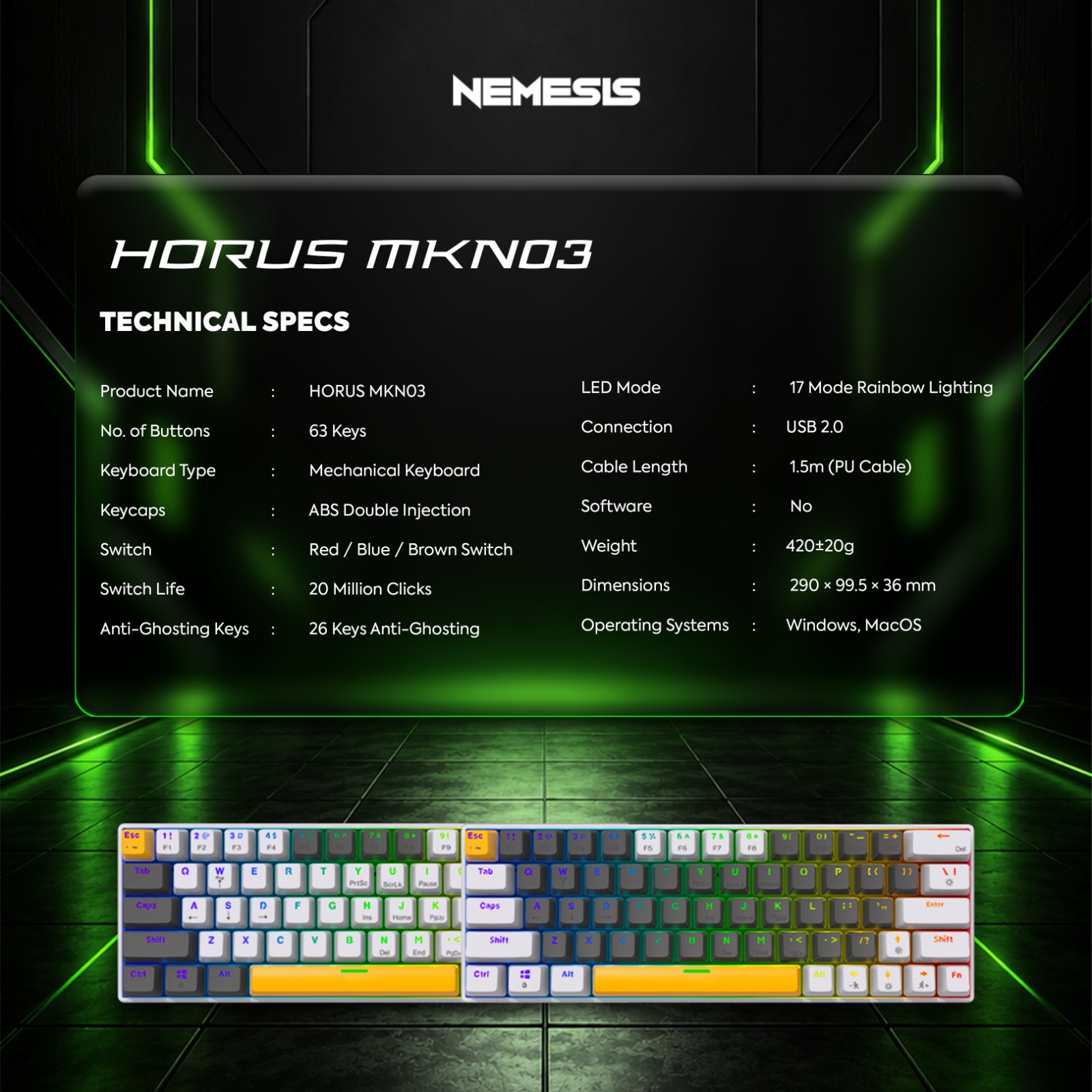 Jual NEMESIS HORUS MKN03 Keyboard Gaming Mechanical 60% Hot Swappable ...
