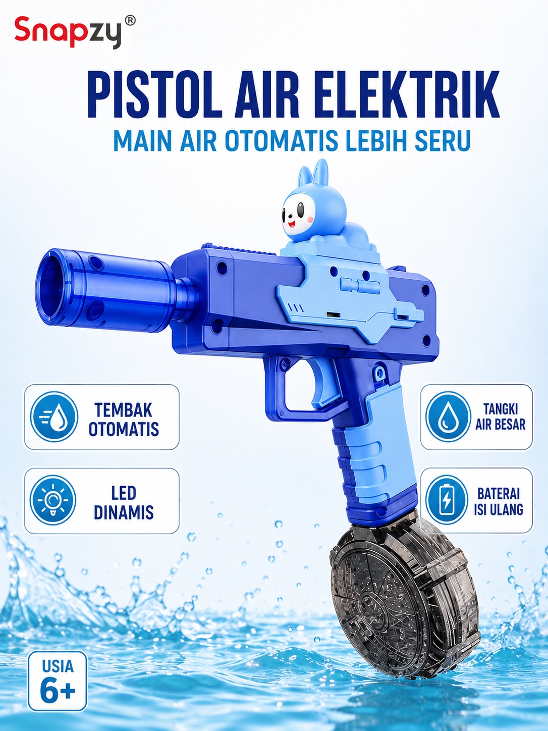 Jual Snapzy Pistol Air Elektrik Anak Otomatis LED Tangki Besar Baterai ...