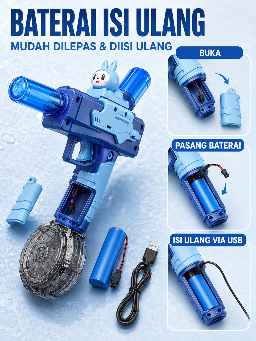 Jual Snapzy Pistol Air Elektrik Anak Otomatis LED Tangki Besar Baterai ...