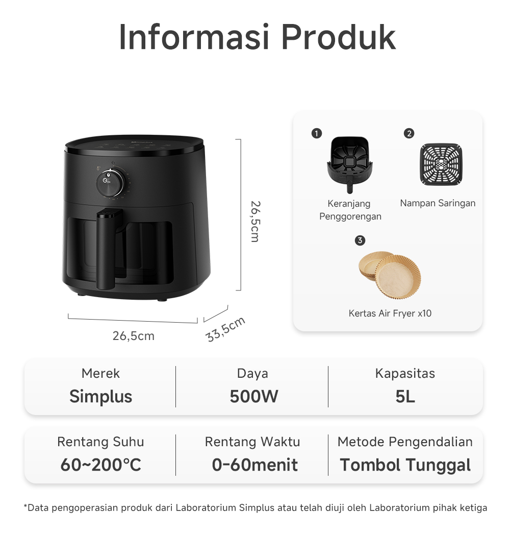 Jual Simplus Live Streaming Air Fryer 5L Kapasitas Besar Daya Rendah ...
