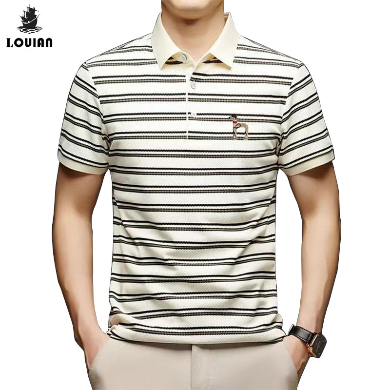 Jual Lou Lan kemeja pria Premium Casual stripe kancing Terlaris Baju ...