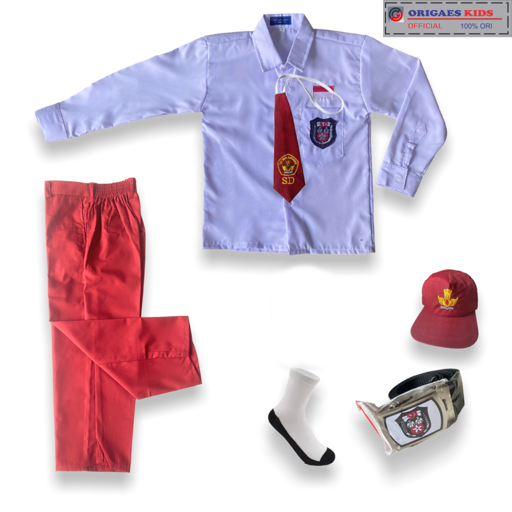Jual ORIGAES KIDS - Setelan sekolah putih merah SD laki panjang celana ...