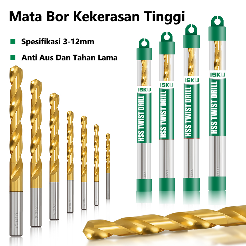 Jual ISKU Mata Bor Besi HSS Twist Drill Bit Mata Bor Baja Ringan Kayu ...