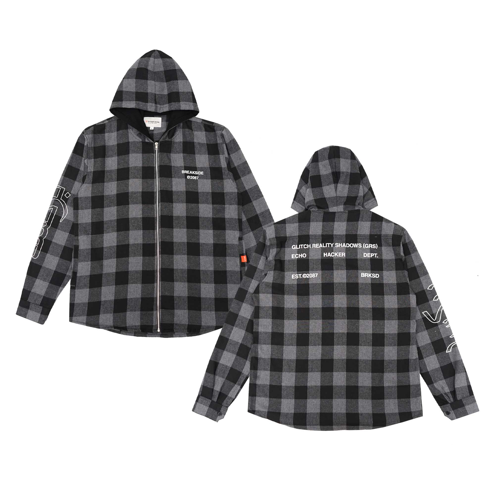 Jual Breakside Flannel Hoodie Sturdy - Black Grey Outer Jacket Flanel ...