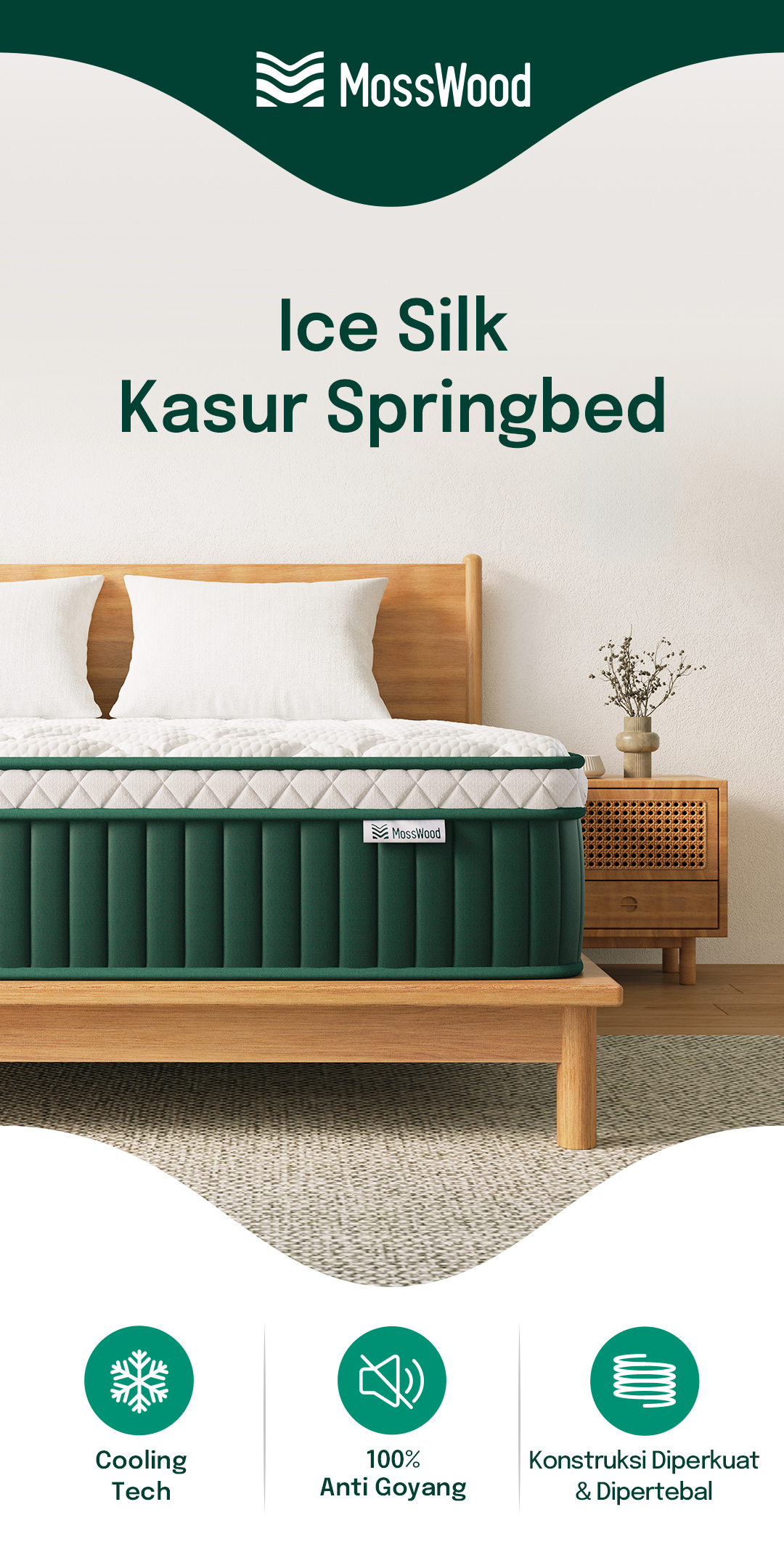 Jual Mosswood Kasur Ice Silk Memory Foam Cooling Mint Pocket Spring ...