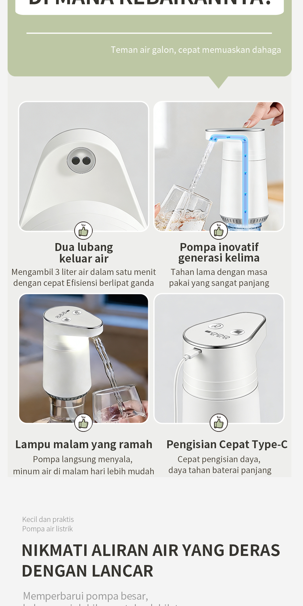 Jual VAELUS Dispenser Pompa Air Galon Elektrik 3 Kecepatan & Lampu ...
