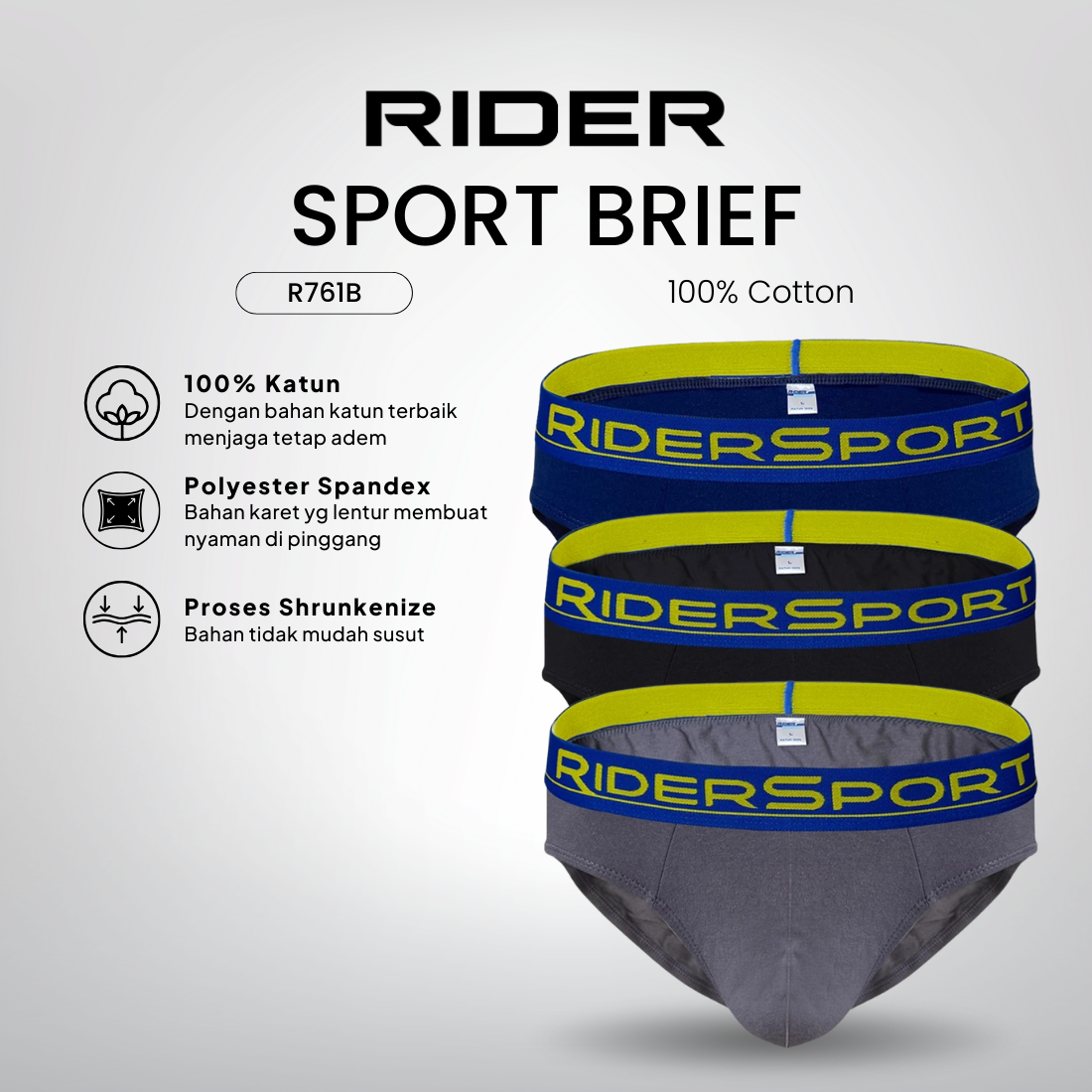 Jual Rider Sport Brief - Celana Dalam Pria R761B isi 3 Pcs | Shopee ...