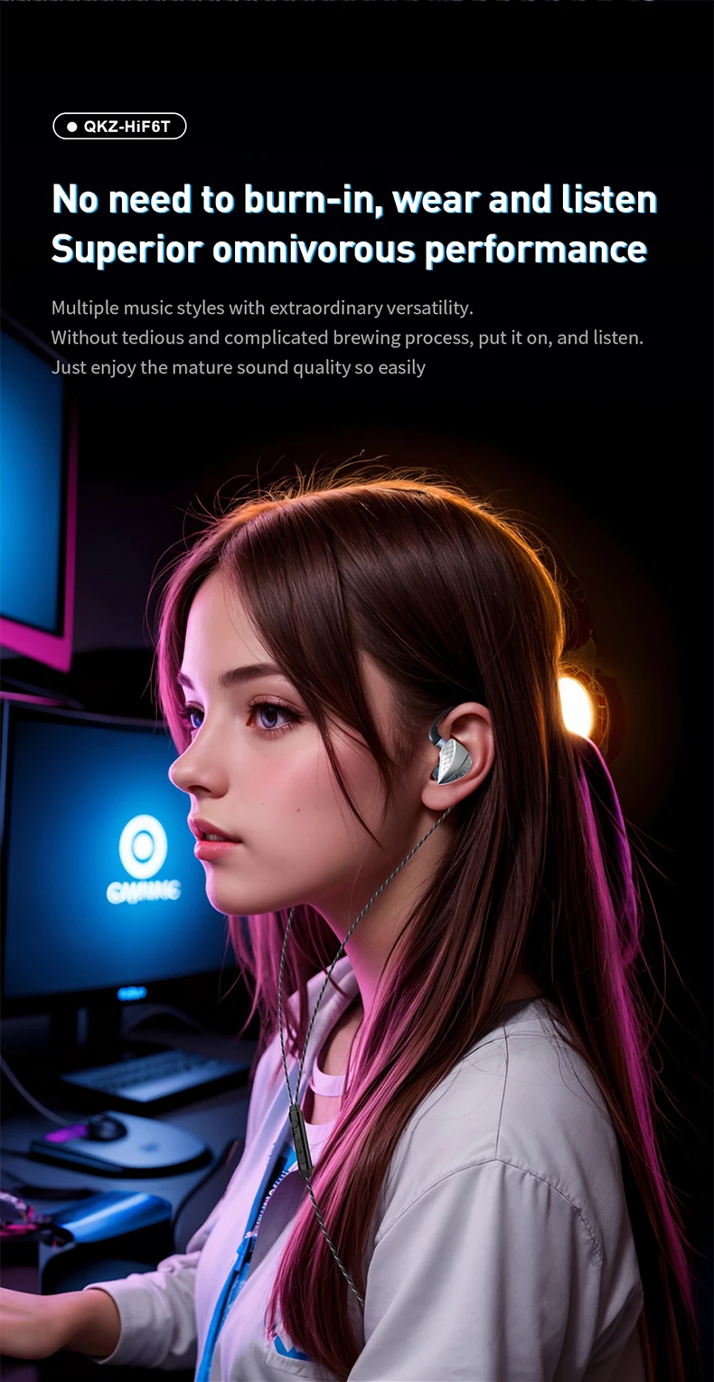 Jual QKZ Hi6T Dynamic Earphone Hi-Res HiFi Stereo Surround Music in Ear ...