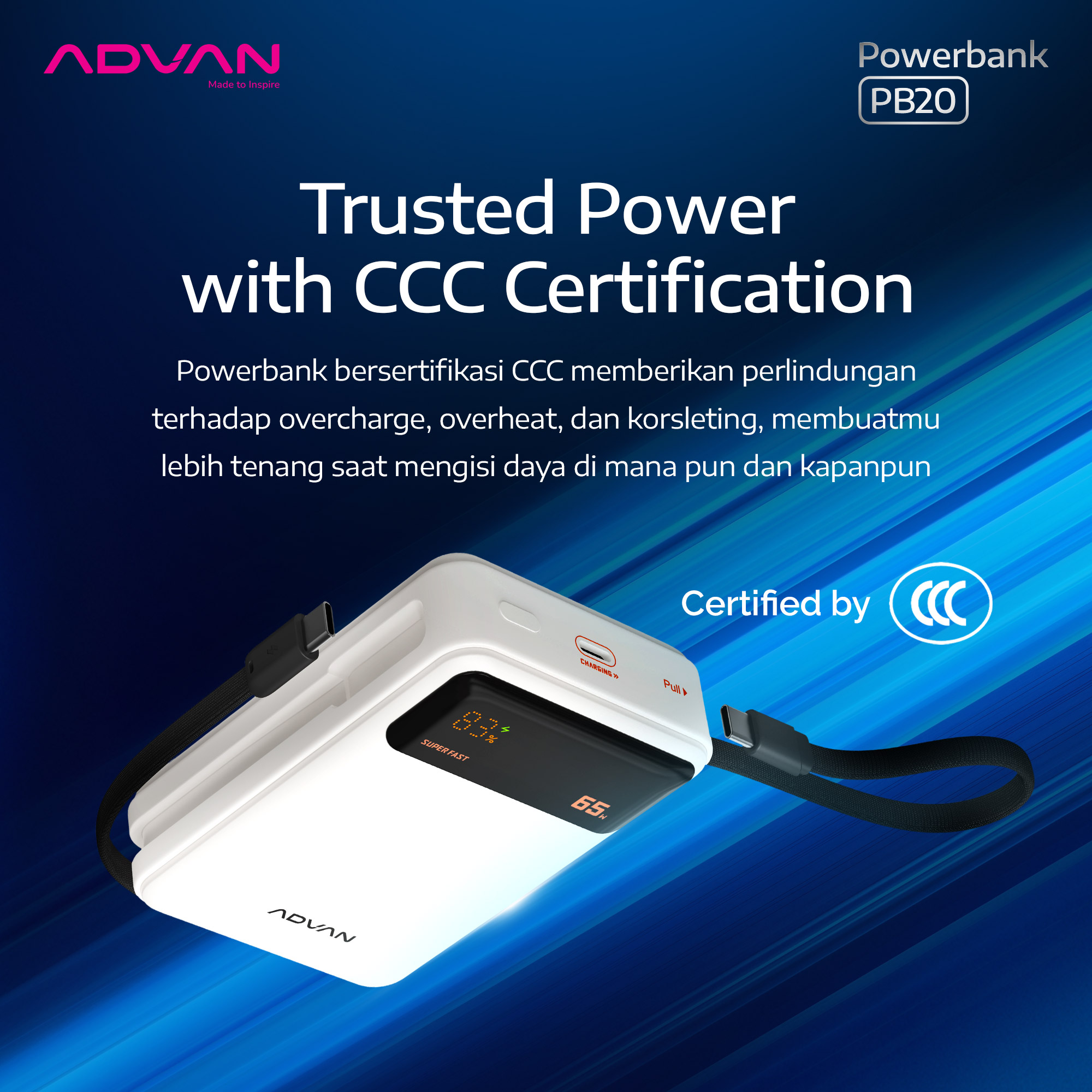 Jual [CCC Certified] ADVAN Powerbank PB20 3C CCC | 20.000mAh | 65W ...