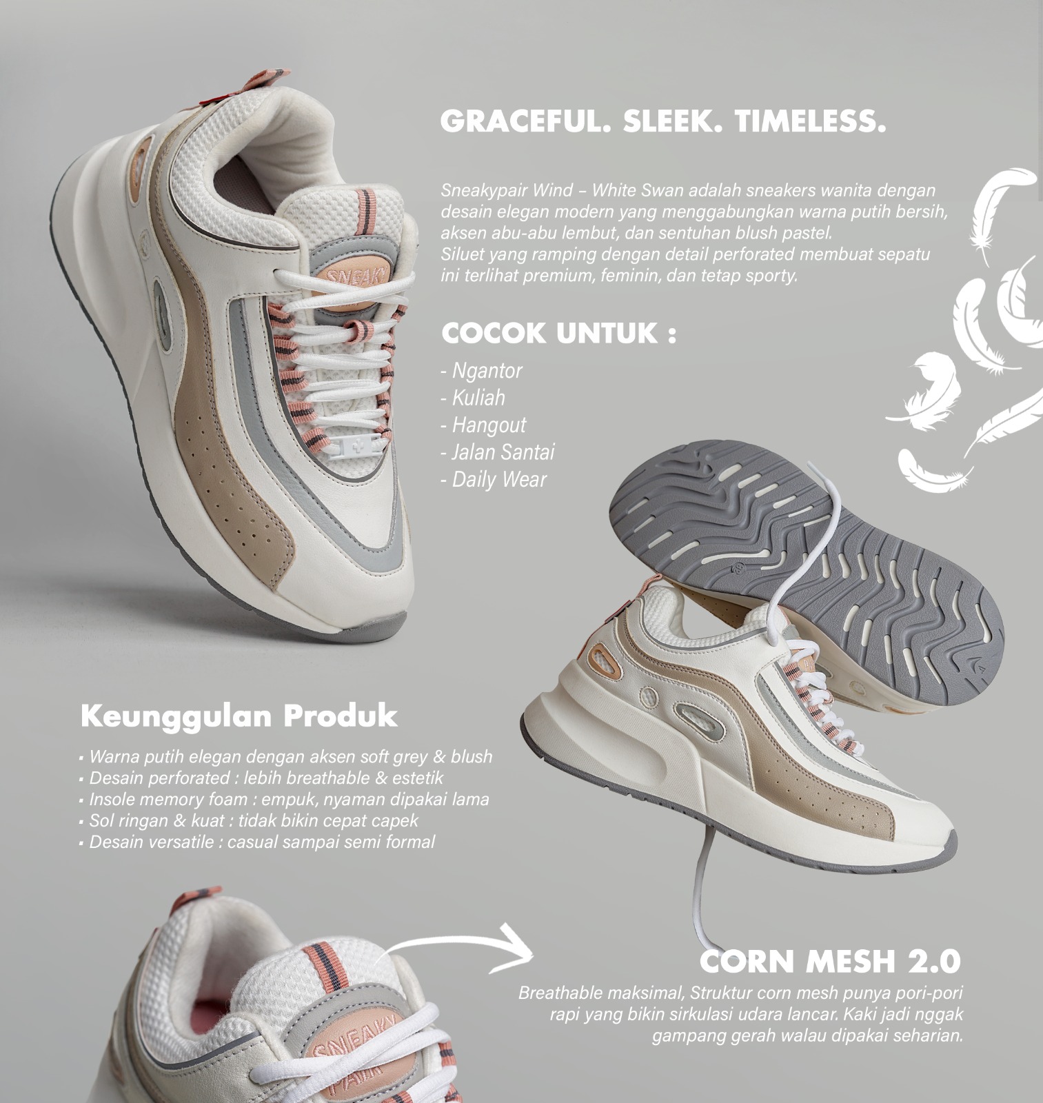 Jual SNEAKYPAIR Wind White Swan Sepatu Wanita Sneakers Shoes | Shopee ...