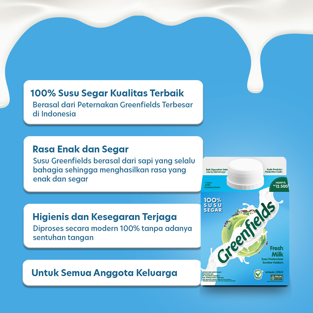 Jual [Bundling 4] Greenfields Fresh Milk Full Cream 320 mL - Susu Segar ...