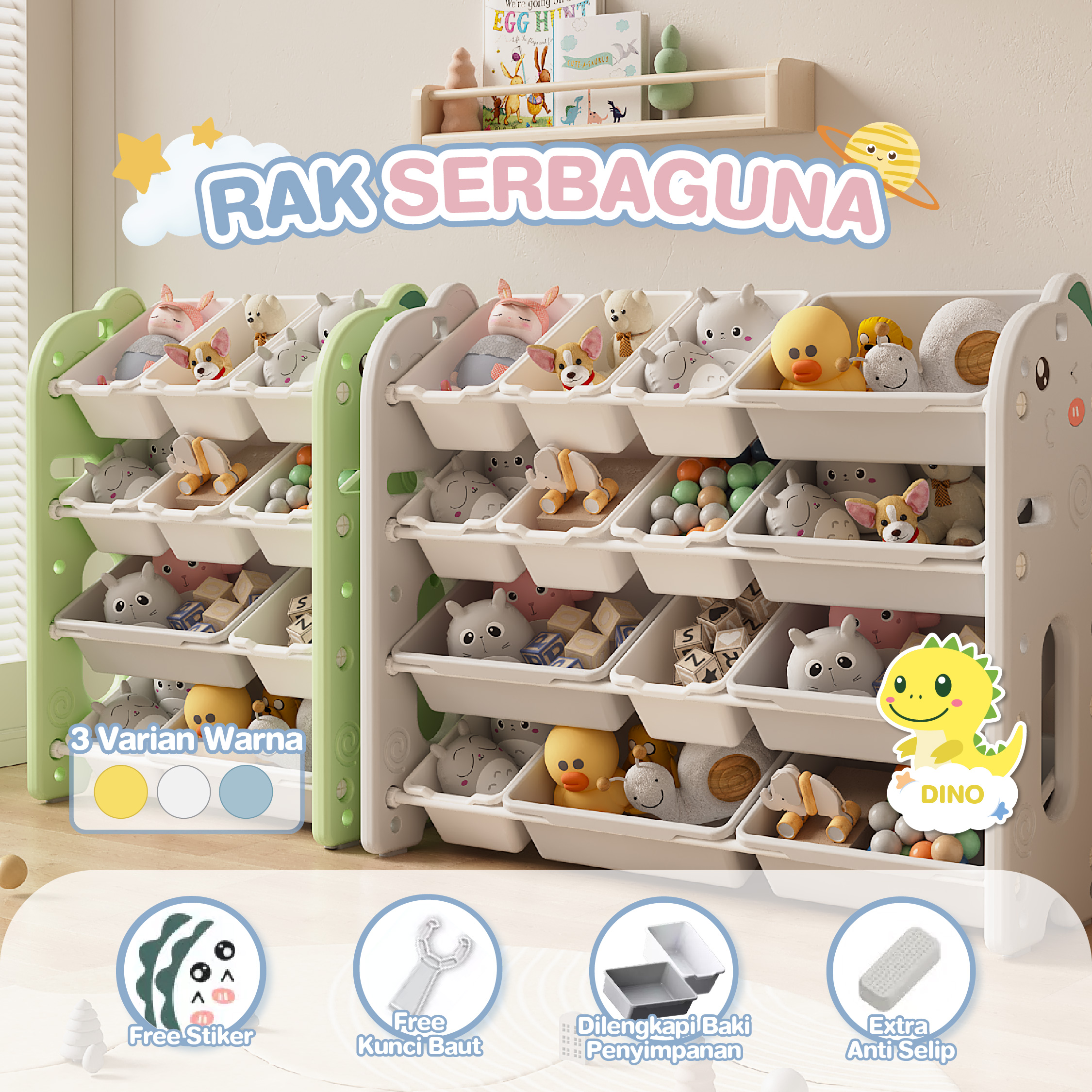 Jual KISUBO Rak Mainan Anak Karakter Serbaguna Rak Susun Mainan Rak ...