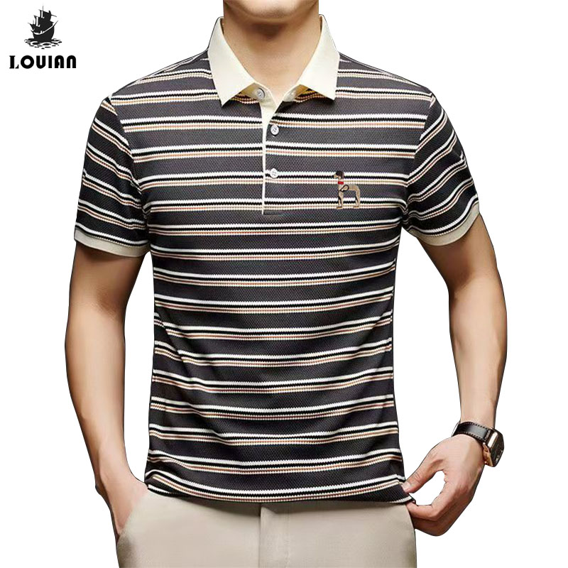 Jual Lou Lan kemeja pria Premium Casual stripe kancing Terlaris Baju ...