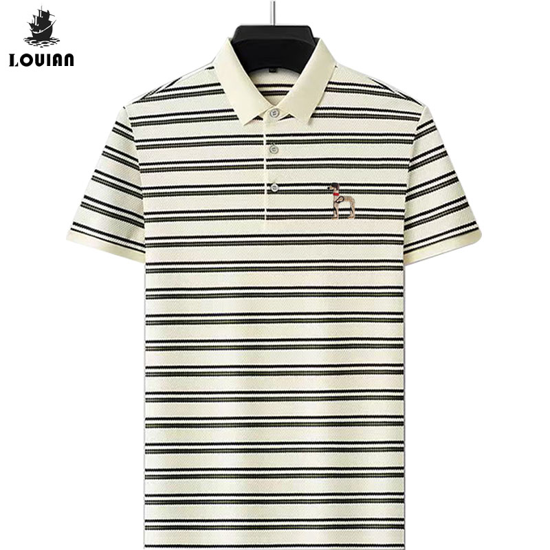 Jual Lou Lan kemeja pria Premium Casual stripe kancing Terlaris Baju ...