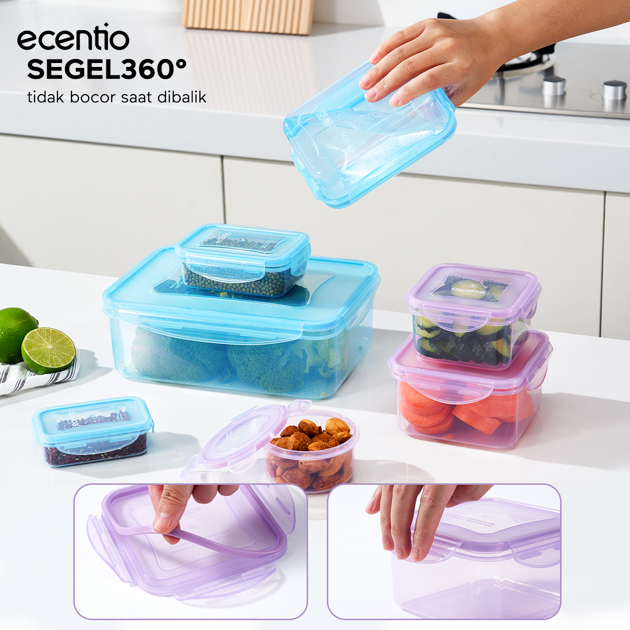 Jual [kol exclusive] ecentio food container 7pcs anti tumpah kotak ...