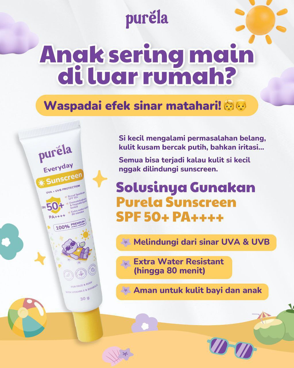 Jual Purela Physical Sunscreen SPF 50+ PA++++ Foaming Facial Wash ...