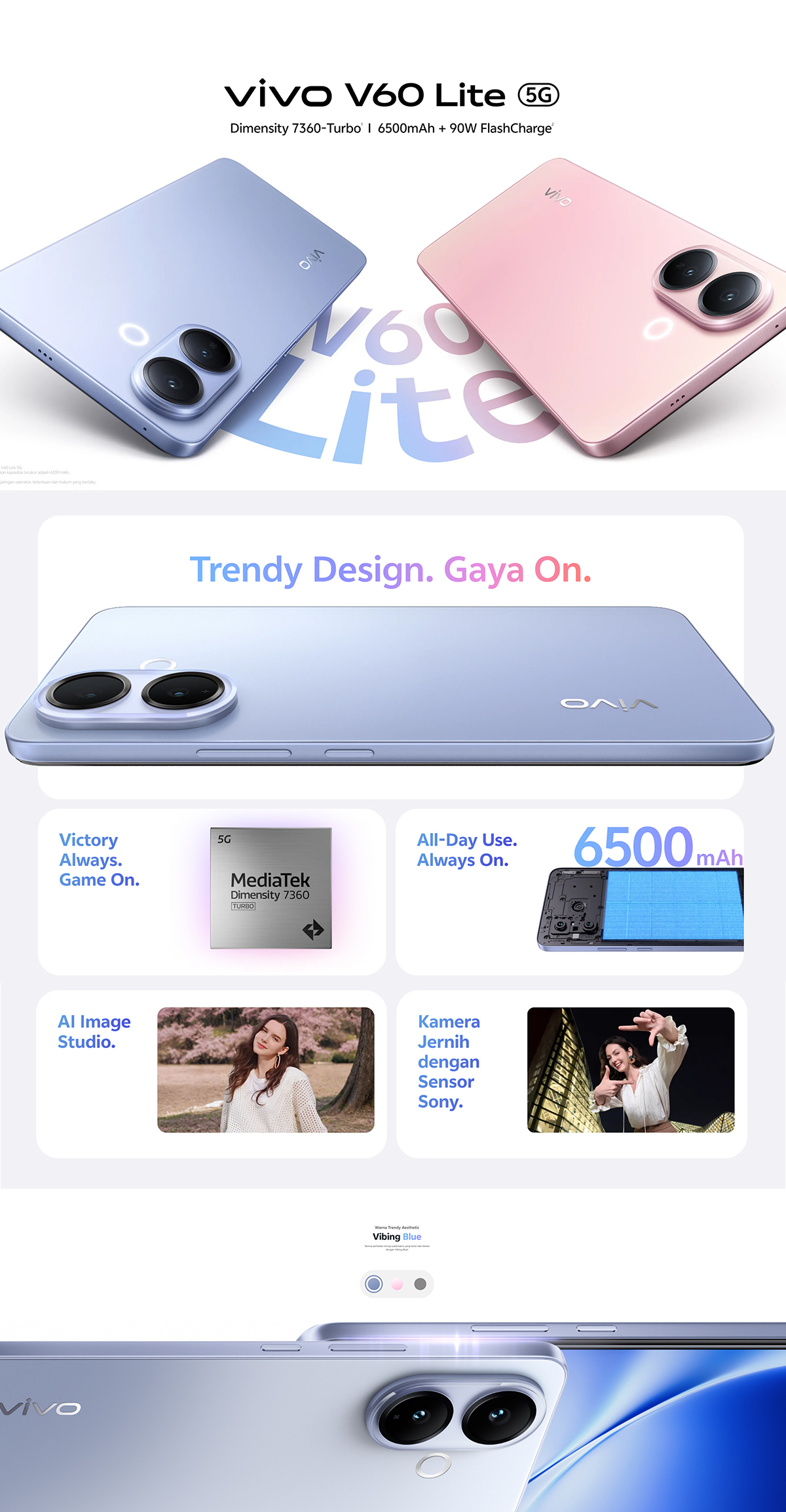 Jual [NEW LAUNCH] VIVO V60 Lite 5G (8/256) (12/512) AI Aura Light MTK ...