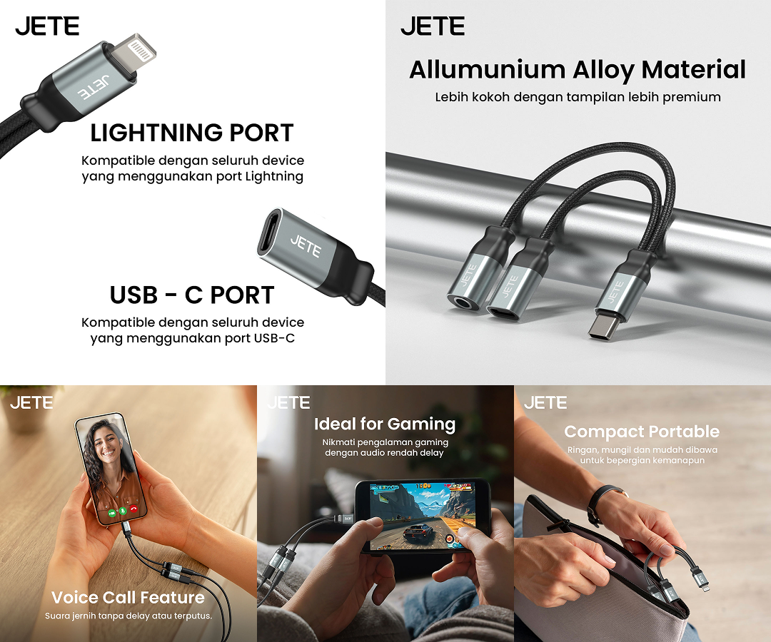 Jual JETE OX 2in1 OTG Converter Adapter Splitter Lightning Type-C to ...