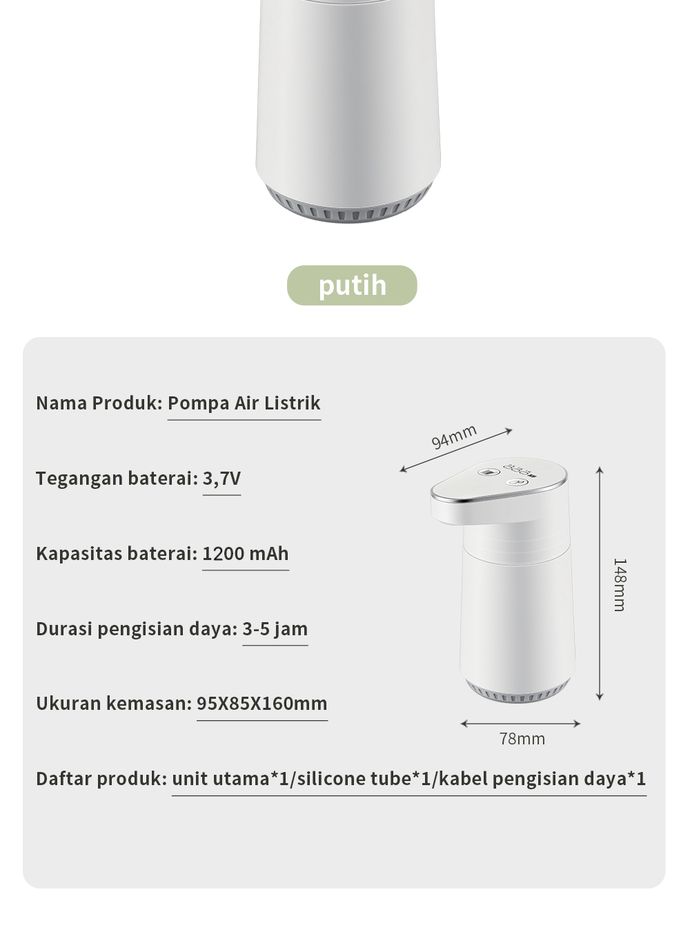Jual VAELUS Dispenser Pompa Air Galon Elektrik 3 Kecepatan & Lampu ...