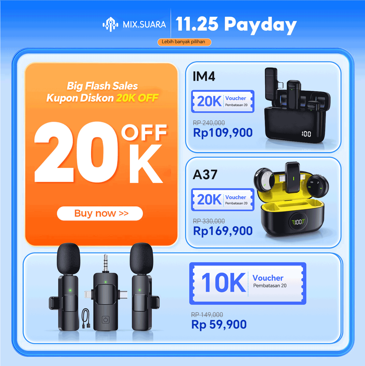 Jual MIX.SUARA Mikrofon Nirkabel Lavalier Mic Portabel Audio Video ...