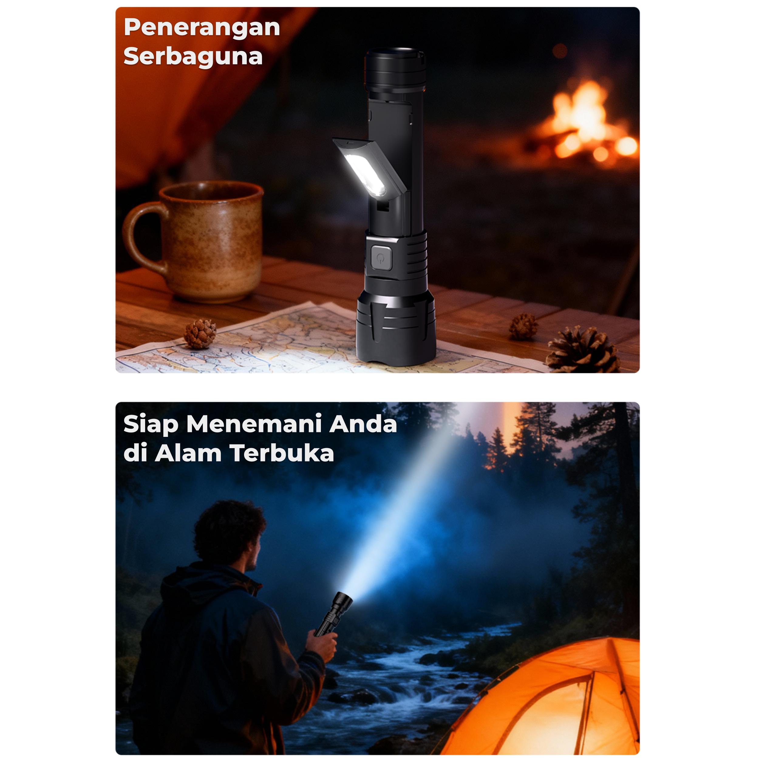 Jual AOKI Senter LED Zoom Fokus Rechargeable – 4 Mode, Lampu Samping ...