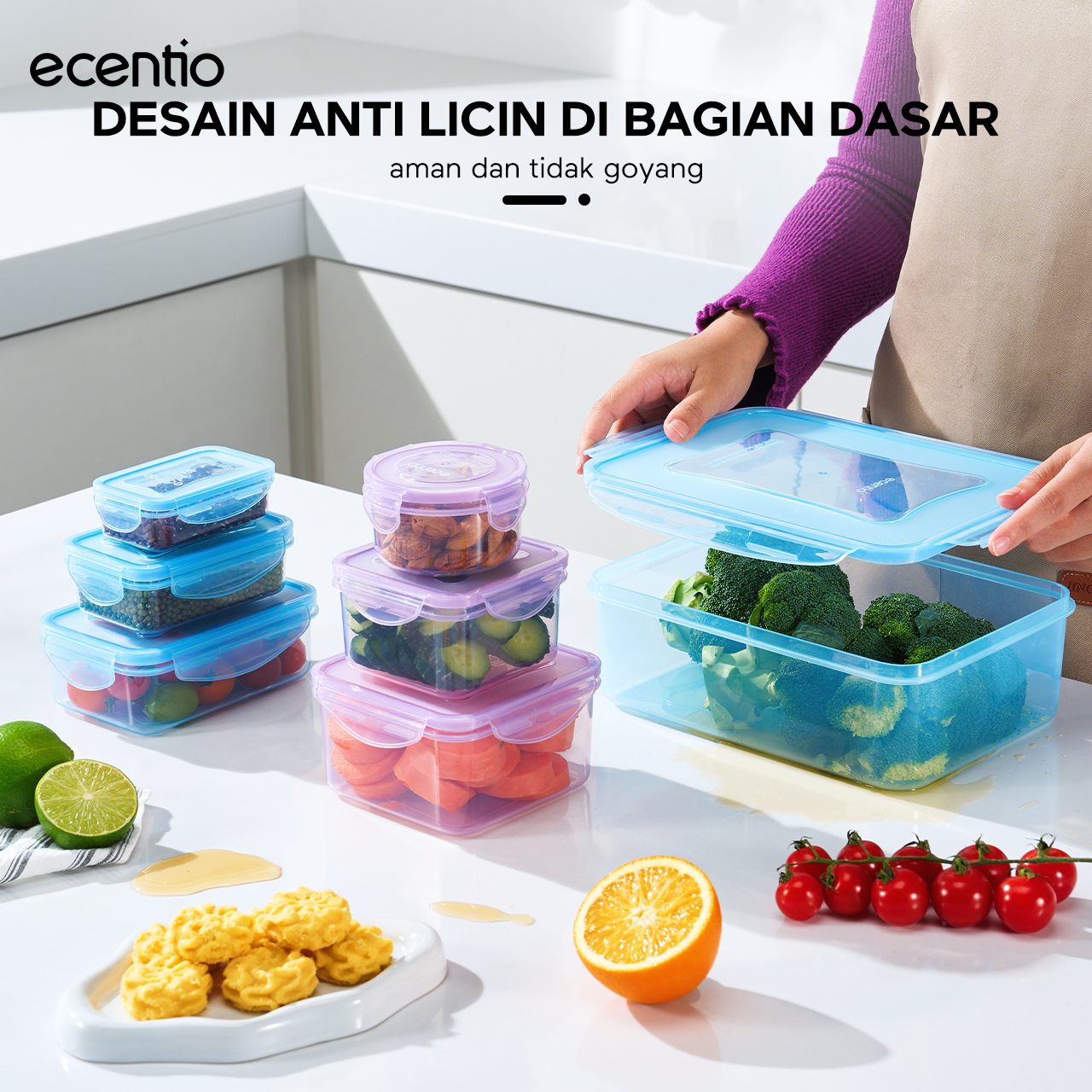 Jual ecentio food container 7pcs anti tumpah kotak makanSet Wadah ...