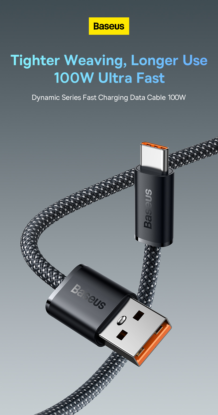 Jual Baseus Kabel Data Dynamic USB to Type-C 100W 1M/2M Fast Charging ...