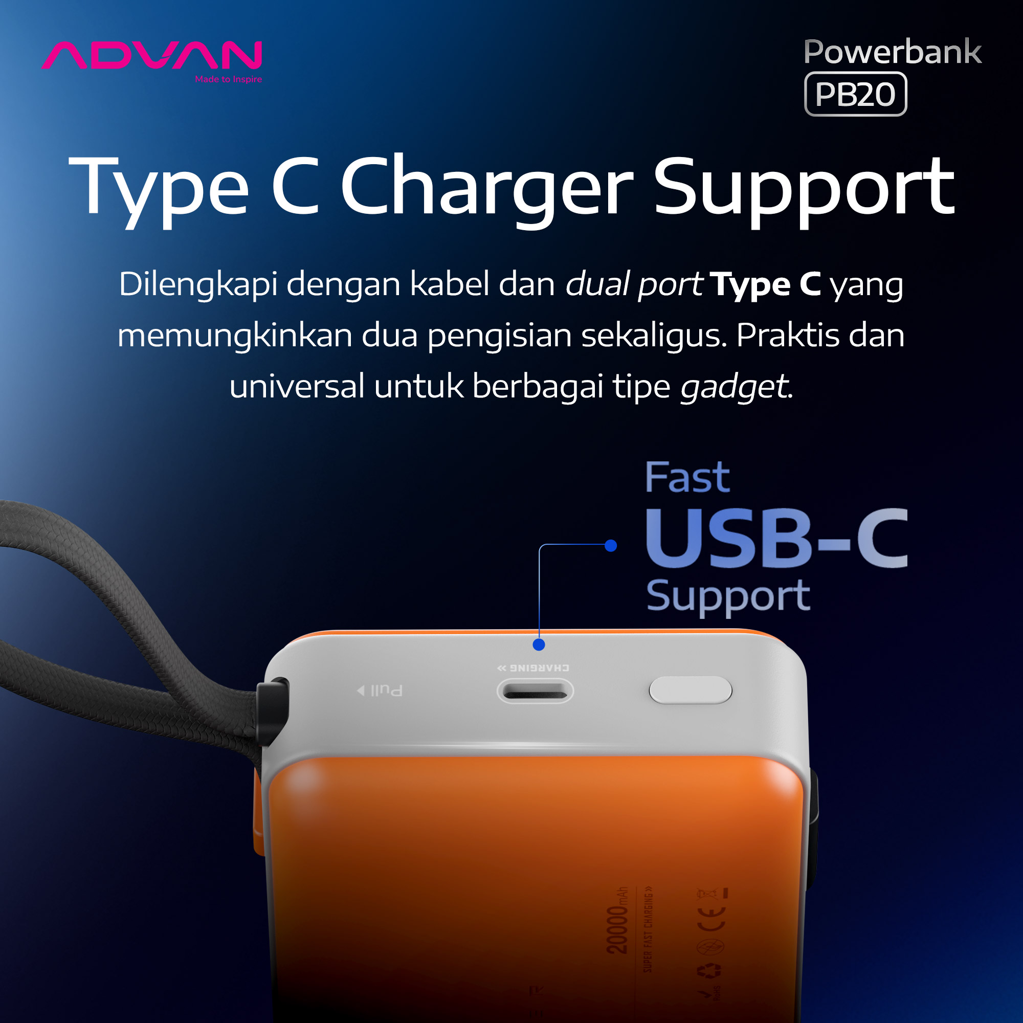 Jual [CCC Certified] ADVAN Powerbank PB20 3C CCC | 20.000mAh | 65W ...