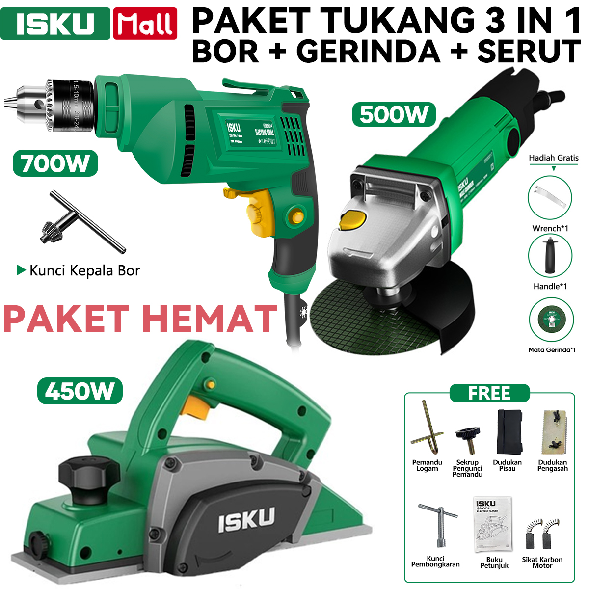 Jual ISKU Paket Power Tools 3 in 1 Mesin Bor Listrik 10mm Gerinda ...