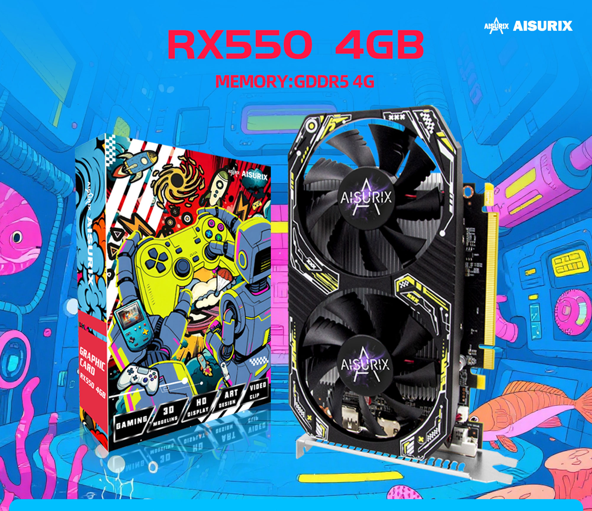 Jual AISURIX AMD RX 550 4GB DDR5 128Bit Graphics Card Dual Fans GPU ...