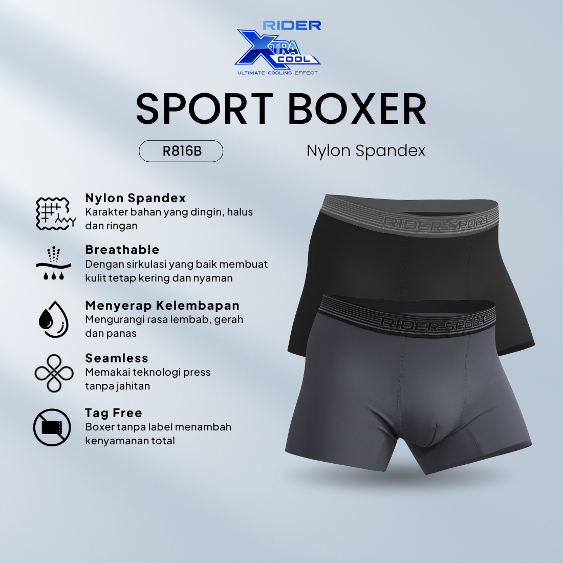 Jual Rider Sport Boxer Brief Nylon Spandex - Boxer Pria R816B isi 2 Pcs ...