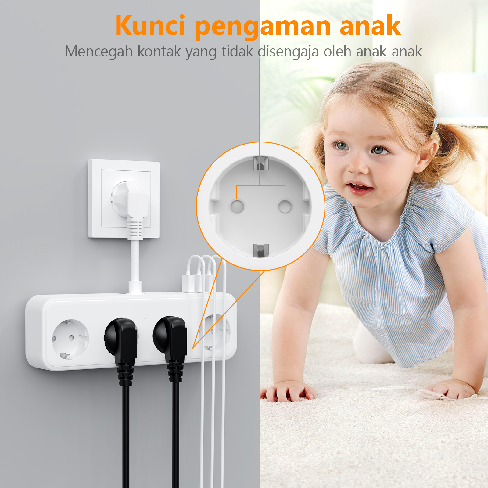 Jual Anrmesun Stop Kontak Power Strip 3 Socket 2UC+1AC Power Strip Stop ...