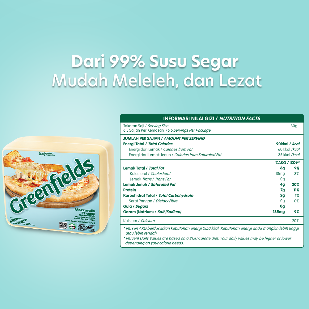 Jual Keju Greenfields - Mozzarella Block Cheese 200g | Shopee Indonesia