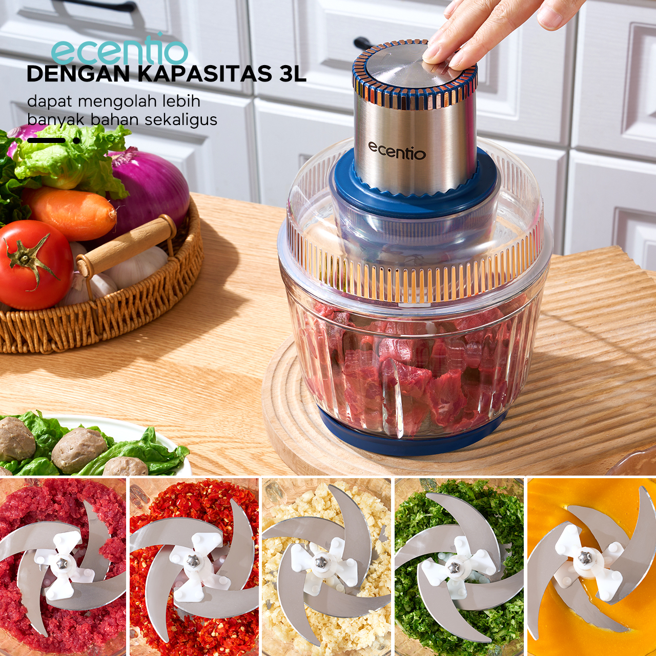 Jual ecentio chopper daging 3L penggiling daging blender dan bumbu 4 ...