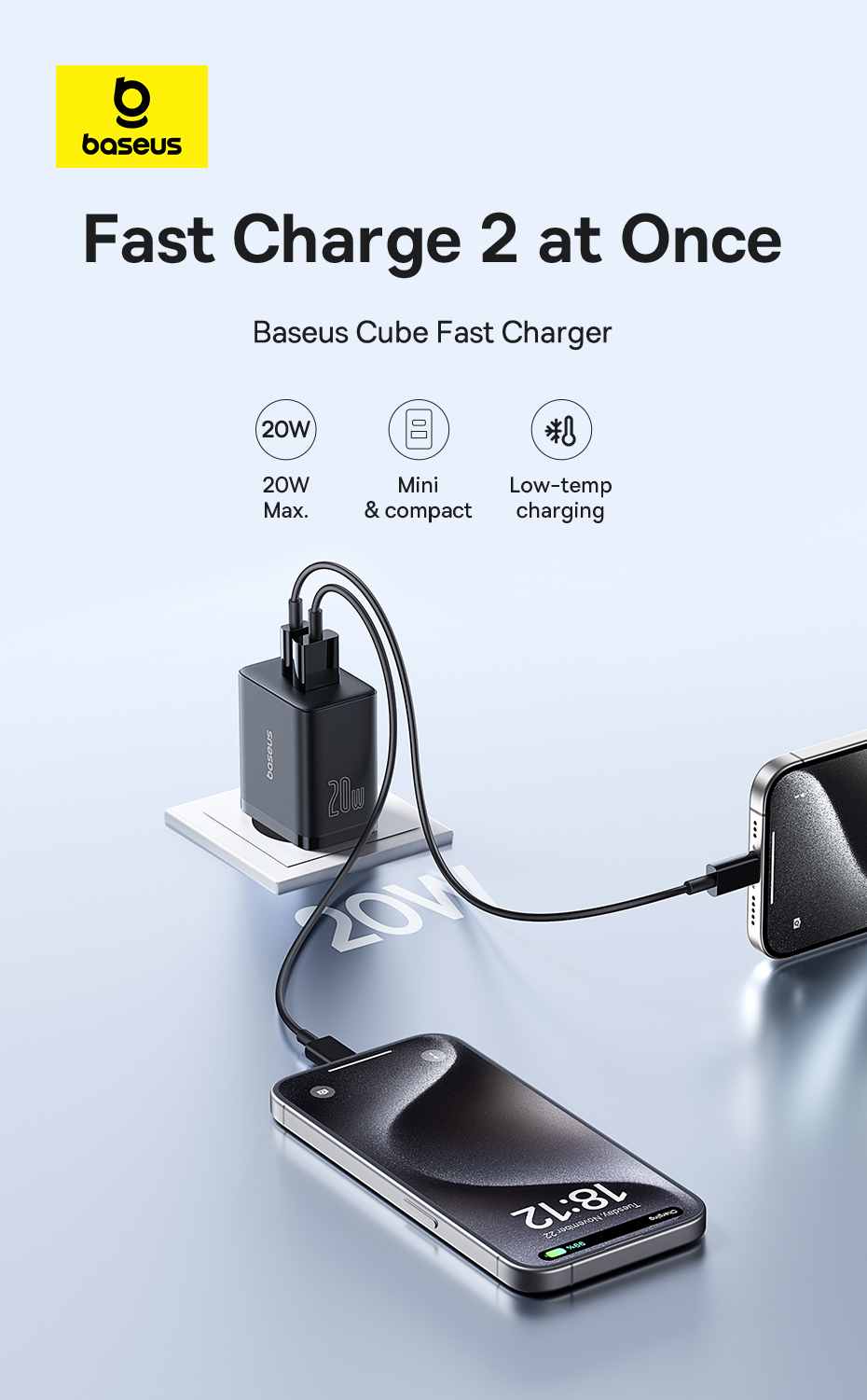 Jual Baseus Charger Mini Cube Fast Charging C+U 20W EU BCT Cooling ...