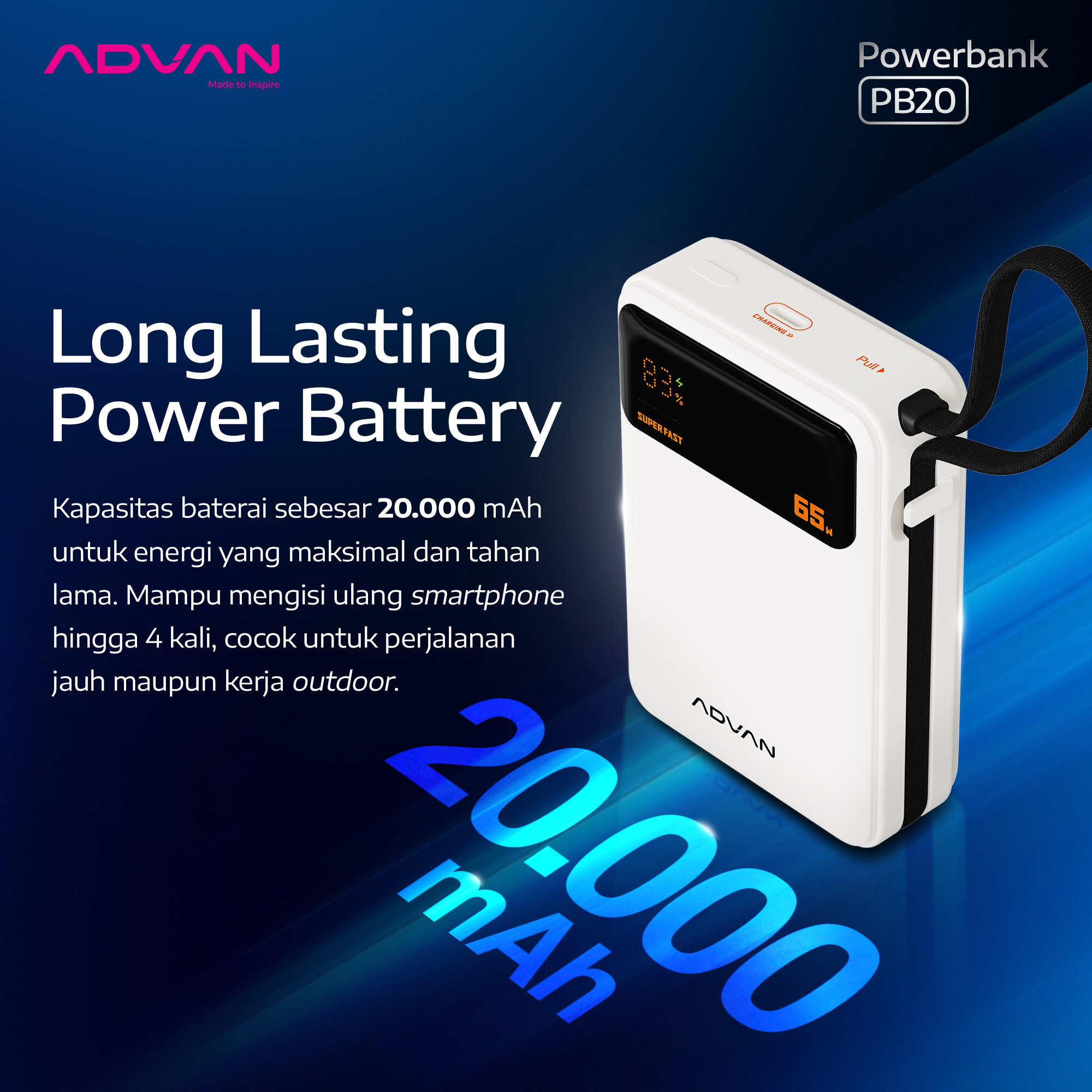 Jual [CCC Certified] ADVAN Powerbank PB20 3C CCC | 20.000mAh | 65W ...