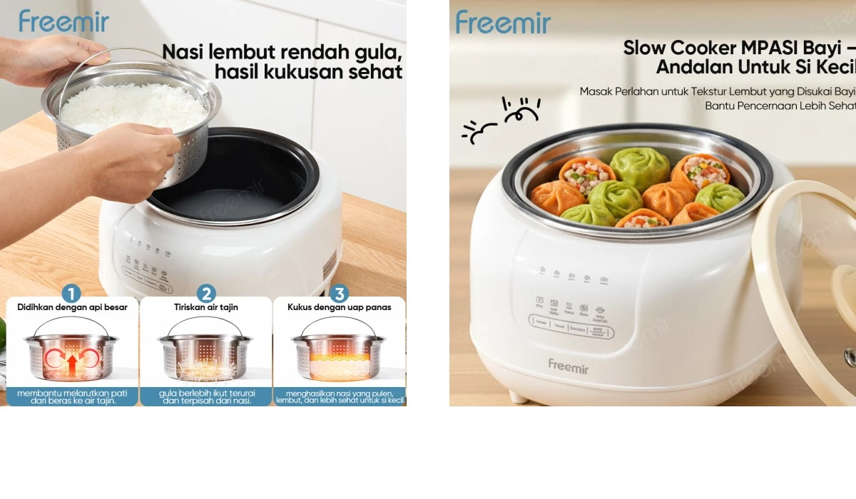 Jual freemir Electric Rice & Slow Cooker 1.2L + Steamer 304 | Magic Com ...
