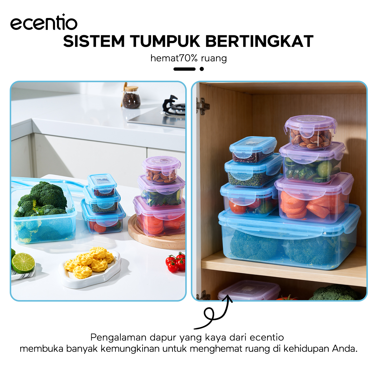Jual ecentio food container 7pcs anti tumpah kotak makanSet Wadah ...