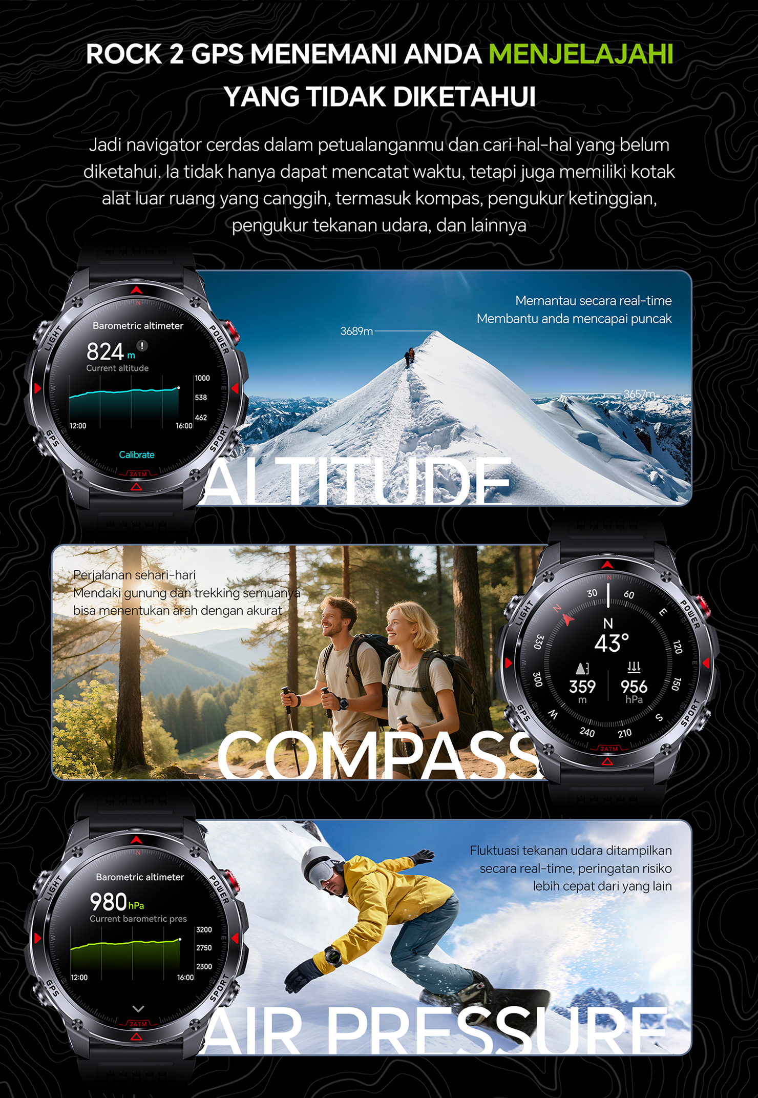Jual Morein Plus Rock 2 GPS Smartwatch - GPS + Kompas | Tahan Air 3ATM ...