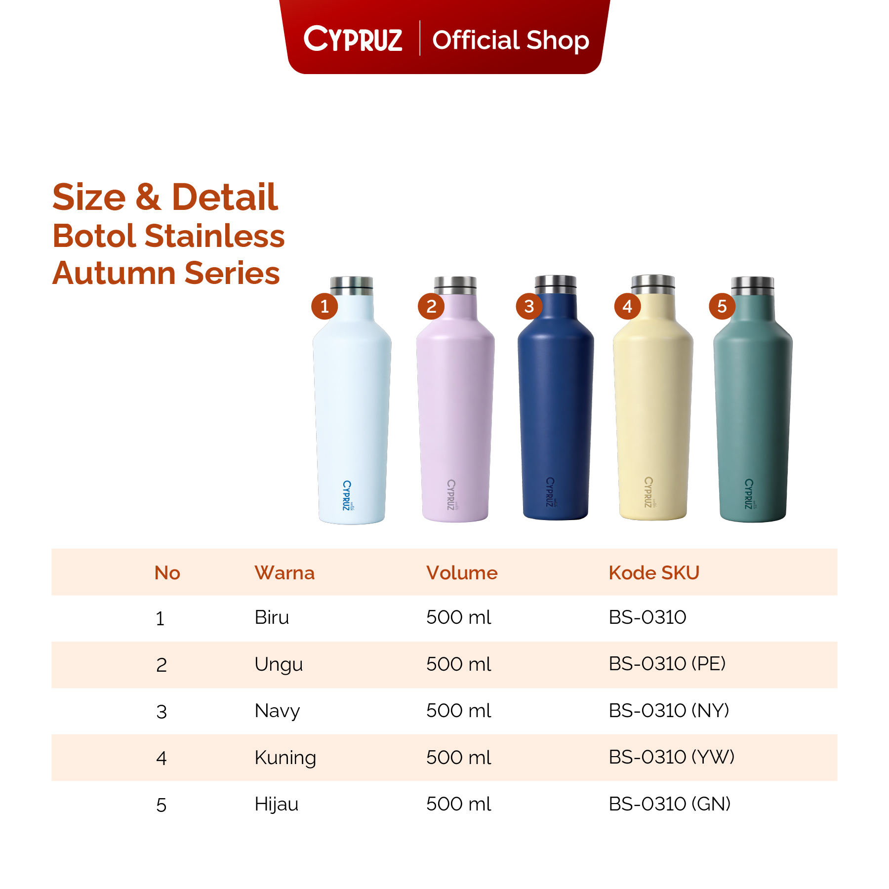 Jual Cypruz Botol Minum Stainless Autumn Series 500 ml Tumbler Tahan ...