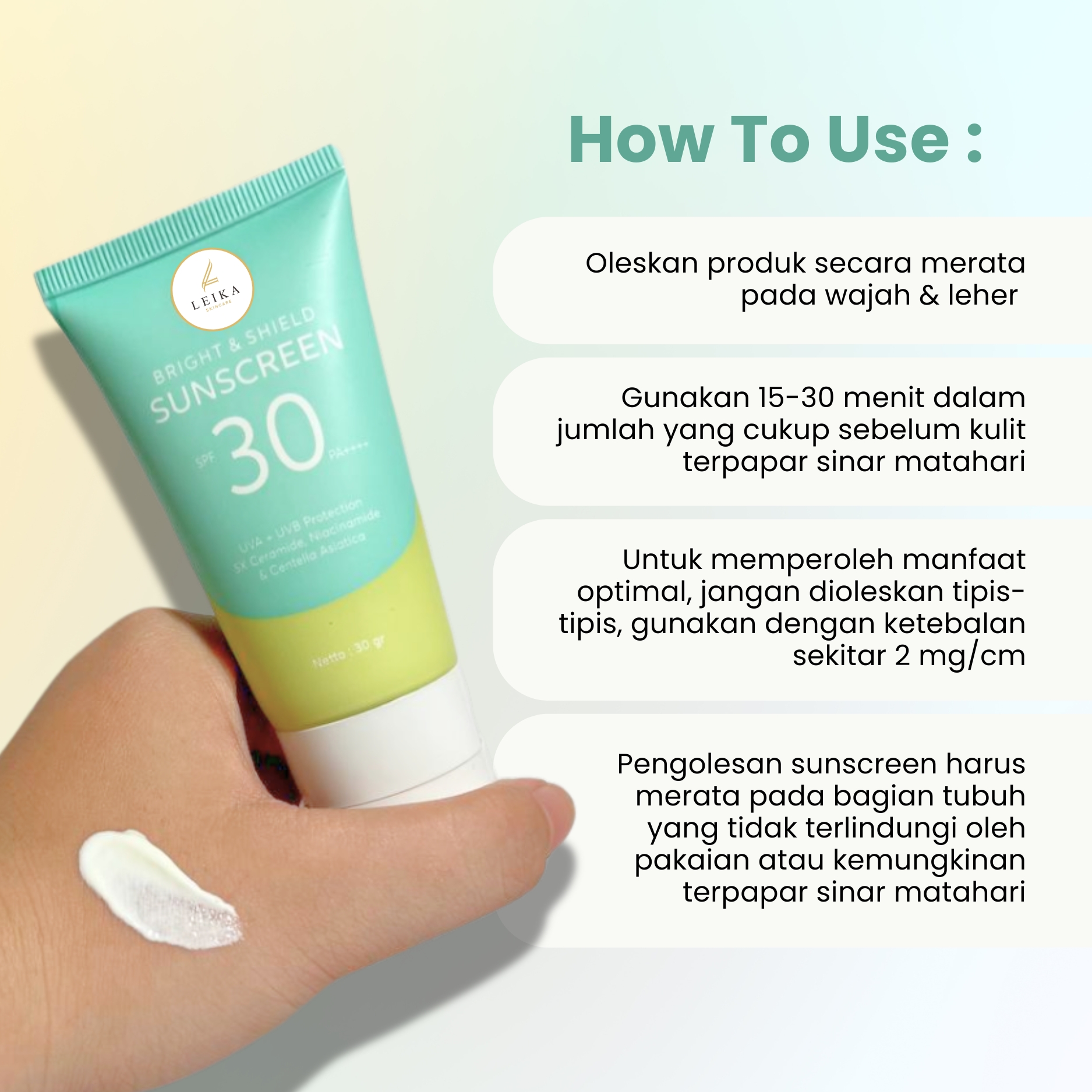 Jual Leika Skincare Bright & Shield Sunscreen SPF 30 PA ++++ UVA UVB ...