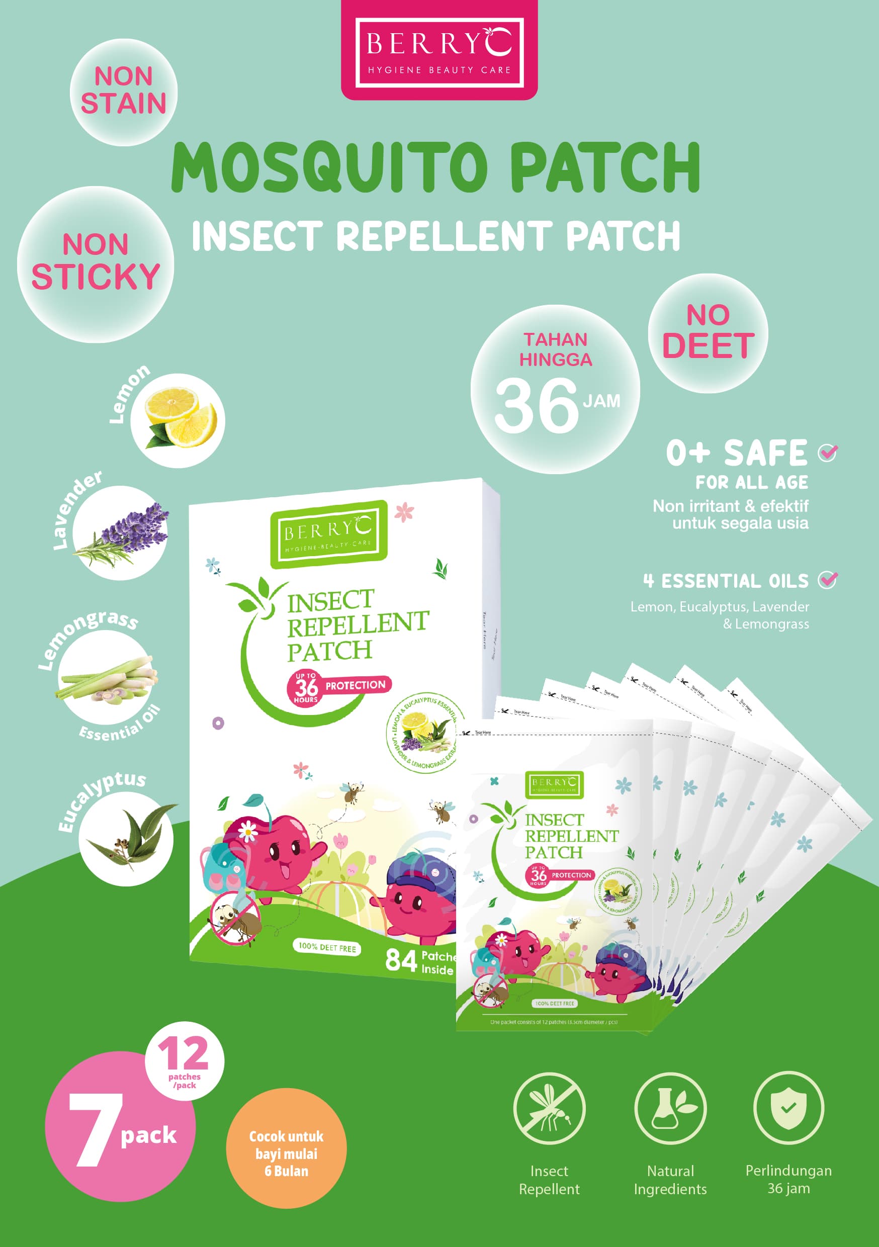 Jual BerryC Bundle Buh Bye Bugs 30/100ml + Insect Repellent Patch 12/84 ...