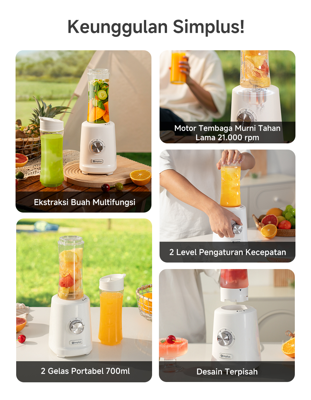 Jual Simplus 2-in-1 Blender 700ml Kapasitas Besar 2 Tumbler Travel Cup ...
