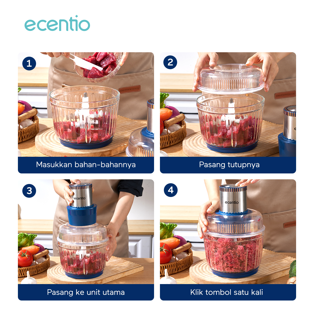 Jual ecentio chopper daging 3L penggiling daging blender dan bumbu 4 ...