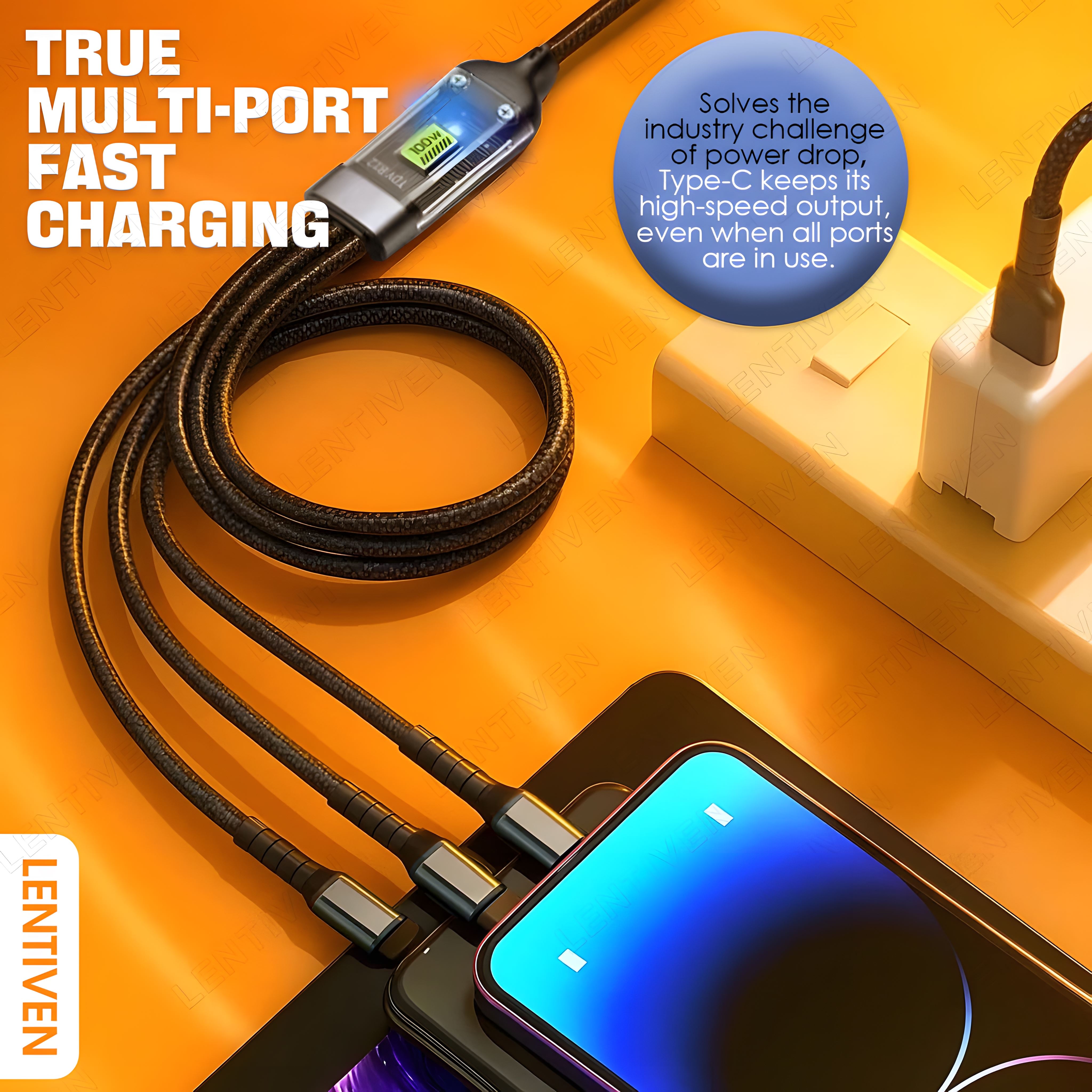 Jual LENTIVEN Kabel Data TYPE C 3 in 1 Fast Charging Untuk Iphone iOS ...