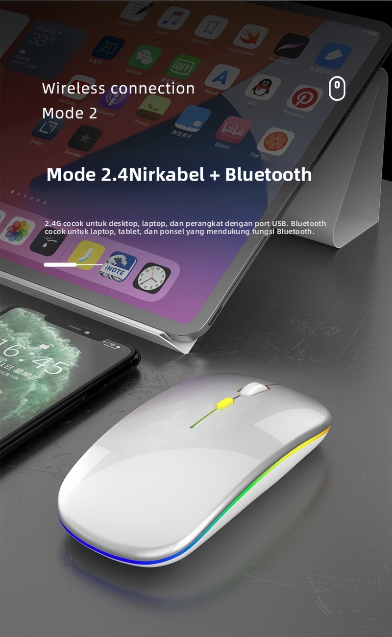 Jual GUKOO Tahan Lama! Mouse Bluetooth 5.0 Rechargeable, LED RGB Indah ...