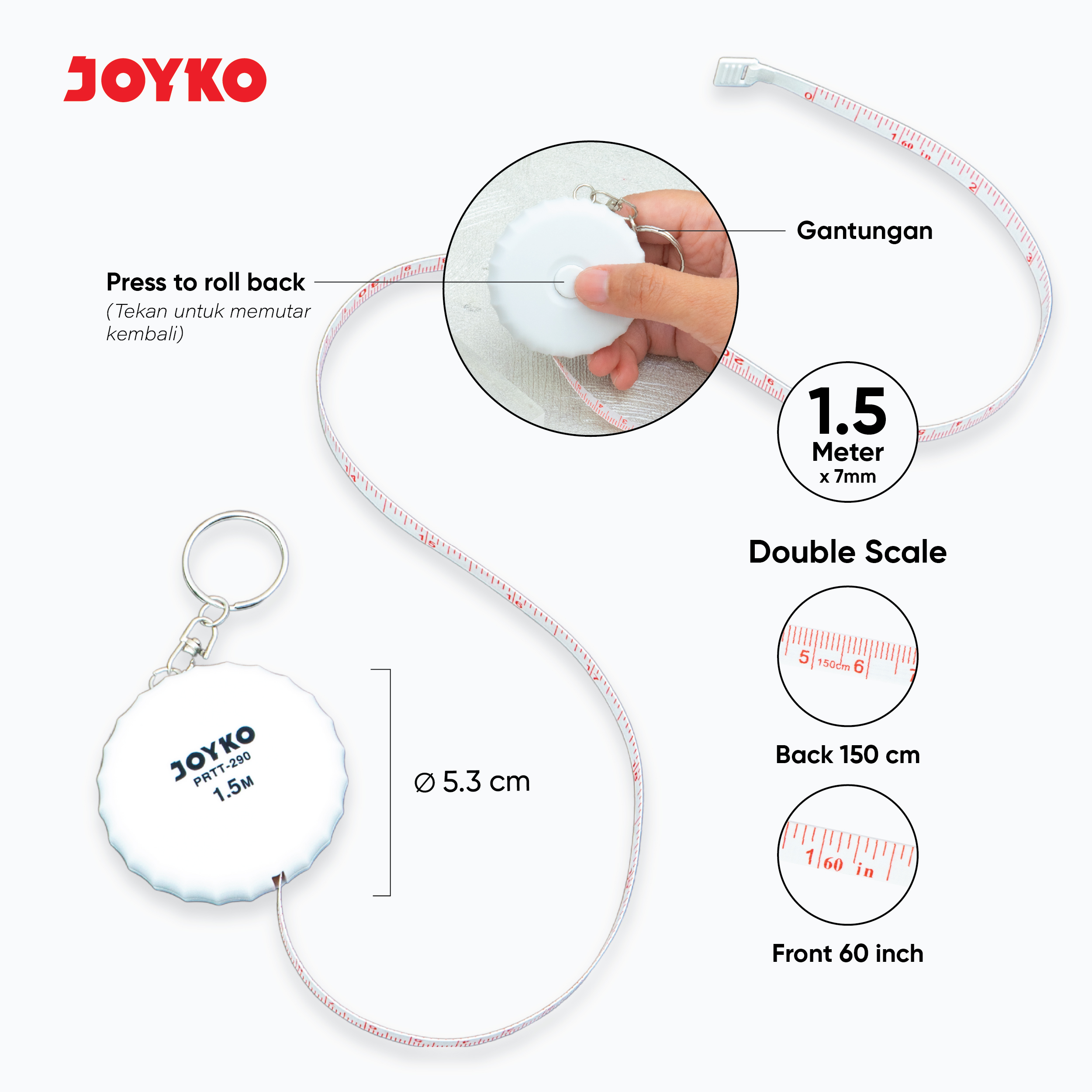 Jual JOYKO Meteran Mini Pocket Ruler Tailoring Tape PRTT-290 1.5 Meter ...